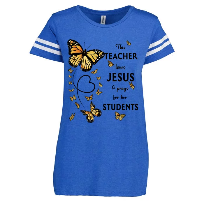 Christian Teacher Butterfly This Teacher Loves Jesus Enza Ladies Jersey Football T-Shirt