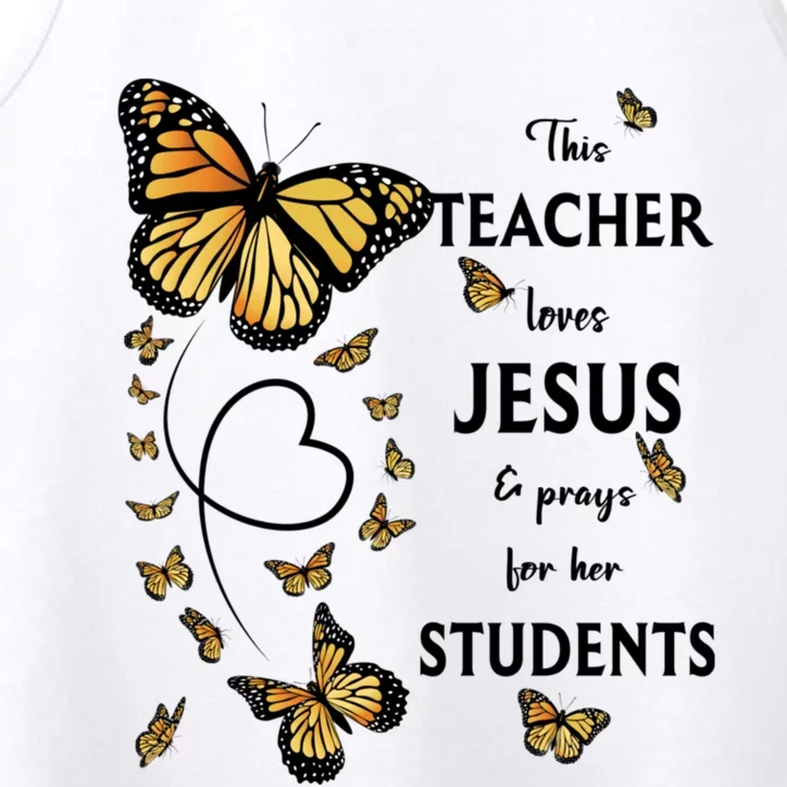 Christian Teacher Butterfly This Teacher Loves Jesus Performance Tank