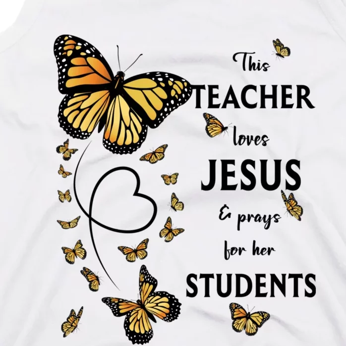 Christian Teacher Butterfly This Teacher Loves Jesus Tank Top