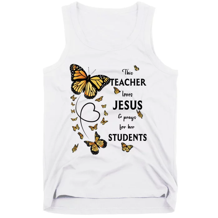 Christian Teacher Butterfly This Teacher Loves Jesus Tank Top