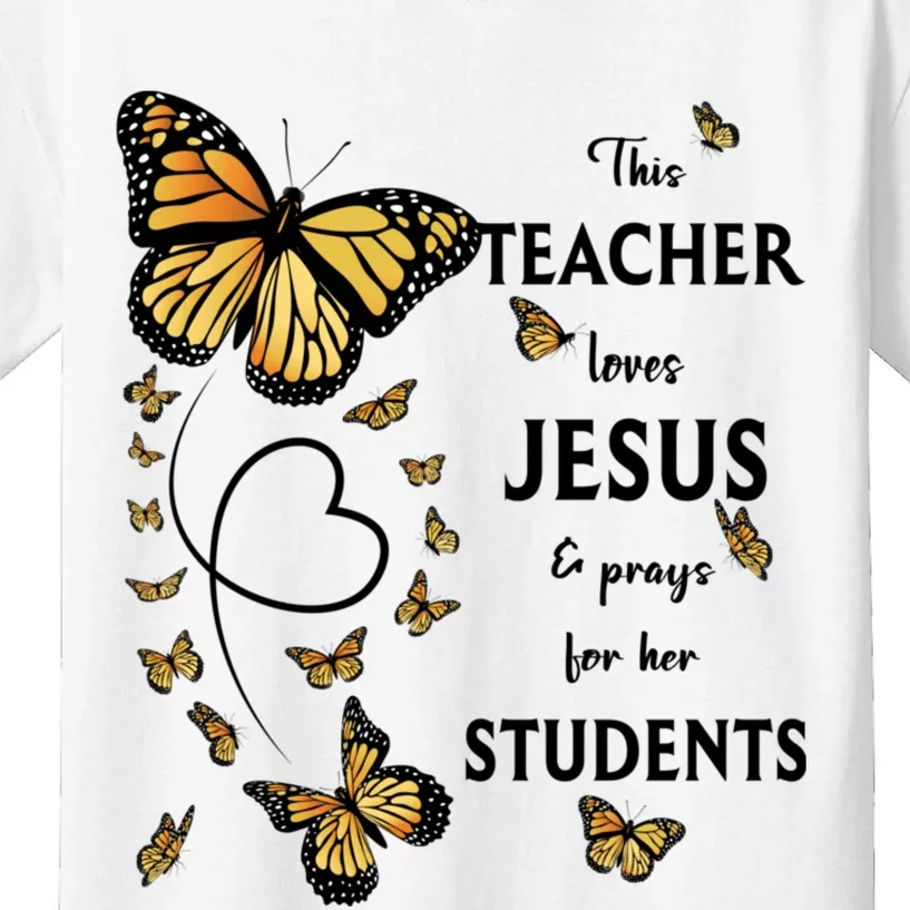 Christian Teacher Butterfly This Teacher Loves Jesus Kids T-Shirt