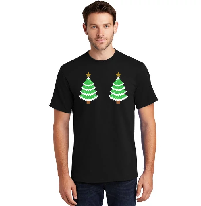 Christmas Tree Boobs Xmas Snow Funny Tree Boobs Gifts Tall T-Shirt