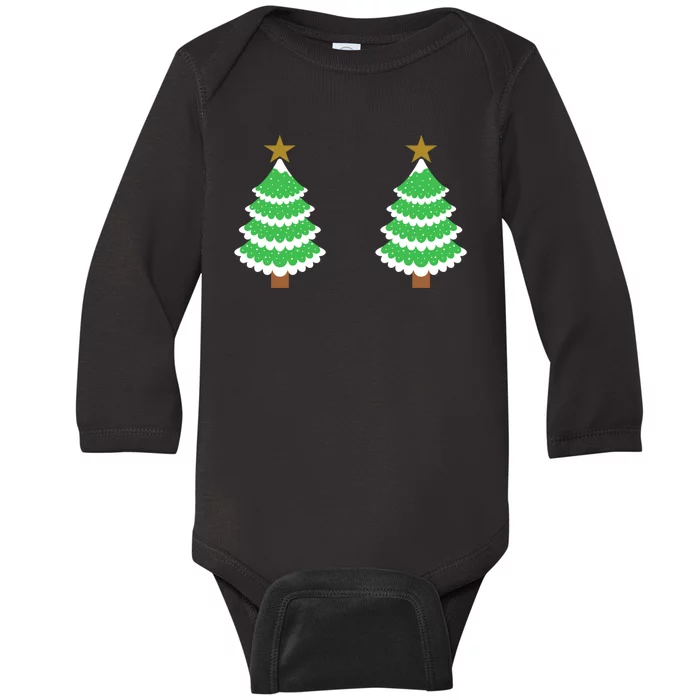 Christmas Tree Boobs Xmas Snow Funny Tree Boobs Gifts Baby Long Sleeve Bodysuit