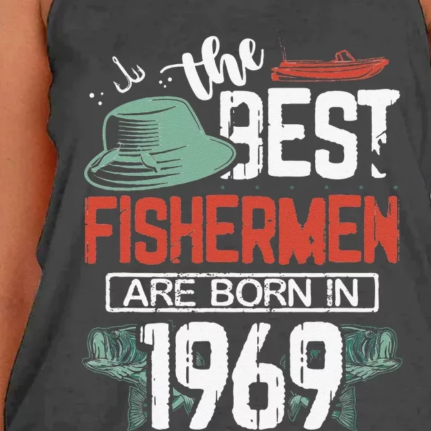 Cute The Best Fisherman Are Born In 1969 Fishing Hat Trout Boat Women's Knotted Racerback Tank