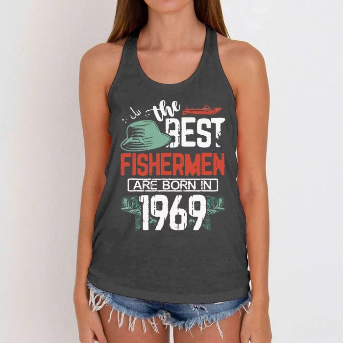 Cute The Best Fisherman Are Born In 1969 Fishing Hat Trout Boat Women's Knotted Racerback Tank