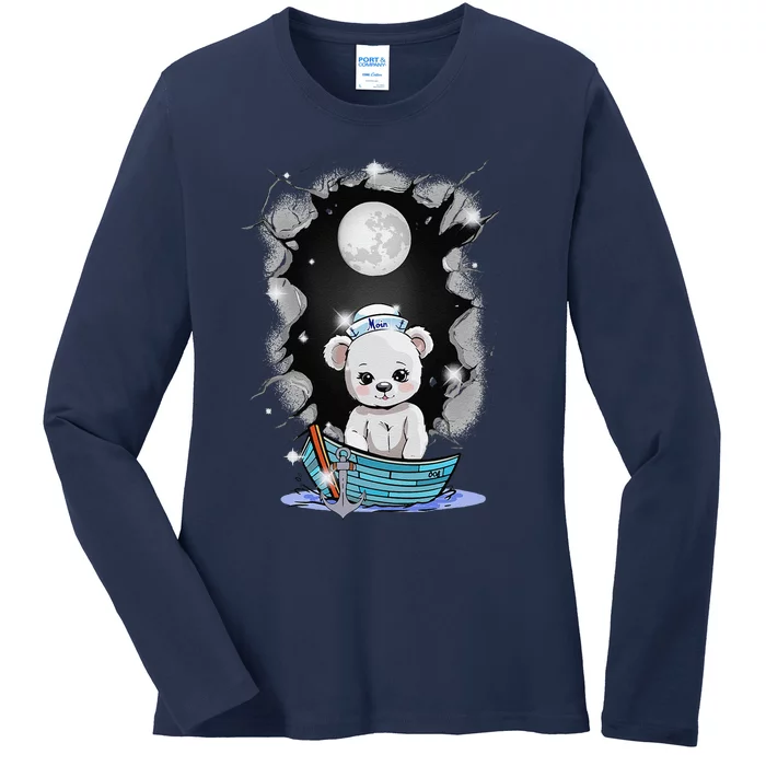 Cute Teddy Bear Teddy Bear Sailor Mystical Maritime Child Ladies Long Sleeve Shirt