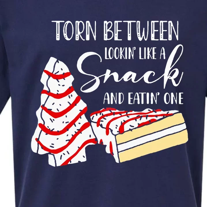 Cake Torn Between Looking' Like a Snack Christmas tree Sueded Cloud Jersey T-Shirt