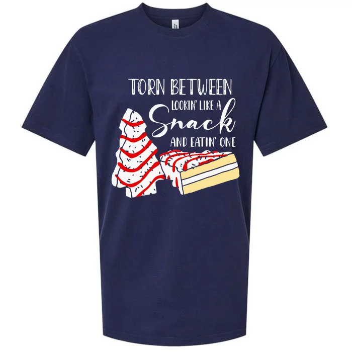 Cake Torn Between Looking' Like a Snack Christmas tree Sueded Cloud Jersey T-Shirt