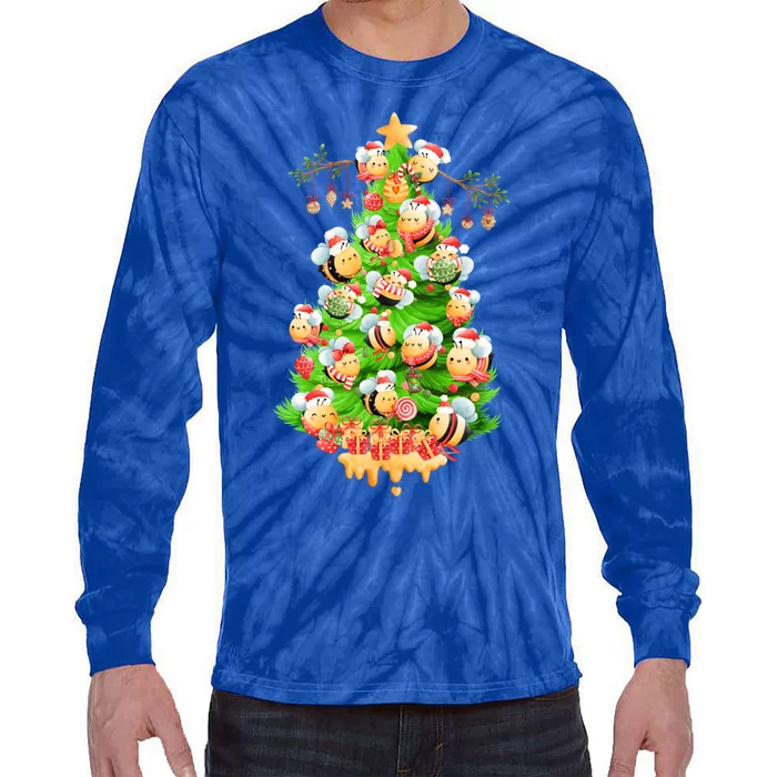 Christmas Tree Bees Jingle All The Way! Bees Gift Tie-Dye Long Sleeve Shirt