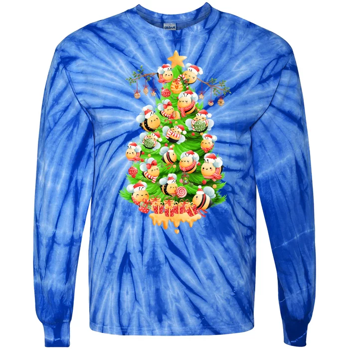 Christmas Tree Bees Jingle All The Way! Bees Gift Tie-Dye Long Sleeve Shirt