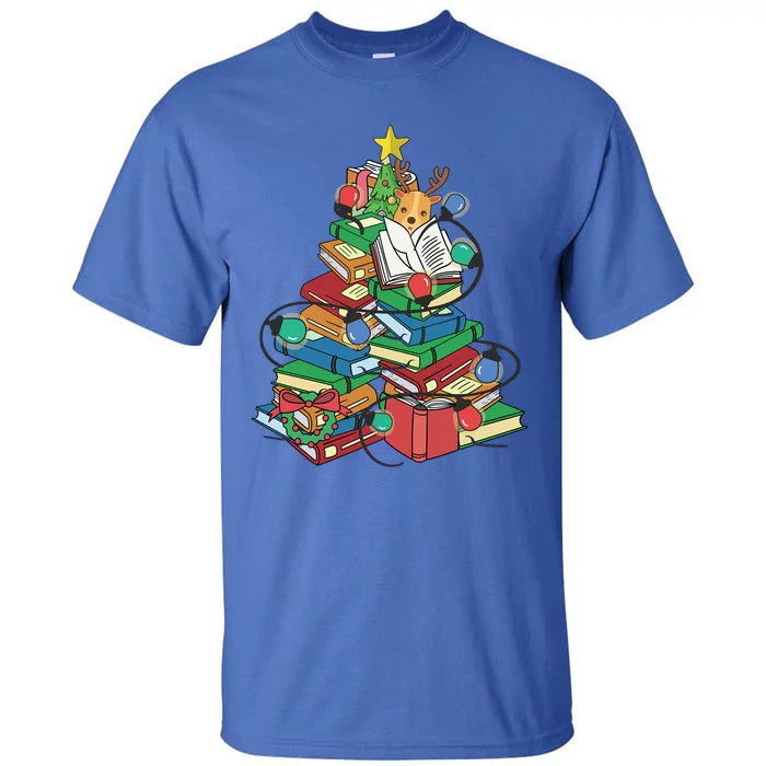 Christmas Tree Books Merry Bookmas Pajama Reading Book Lover Gift Tall T-Shirt