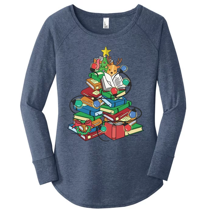 Christmas Tree Books Merry Bookmas Pajama Reading Book Lover Gift Women's Perfect Tri Tunic Long Sleeve Shirt