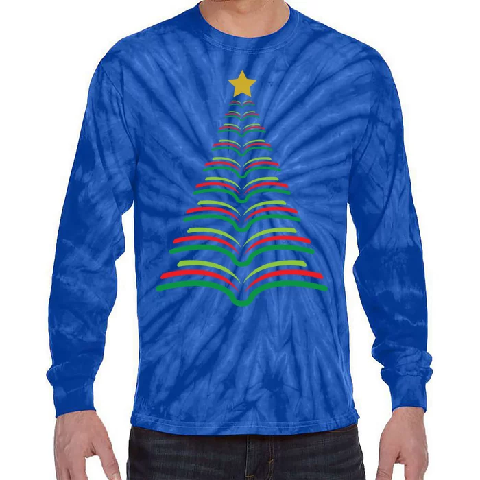 Christmas Tree Books Teacher Holiday Gift Librarian School Meaningful Gift Tie-Dye Long Sleeve Shirt