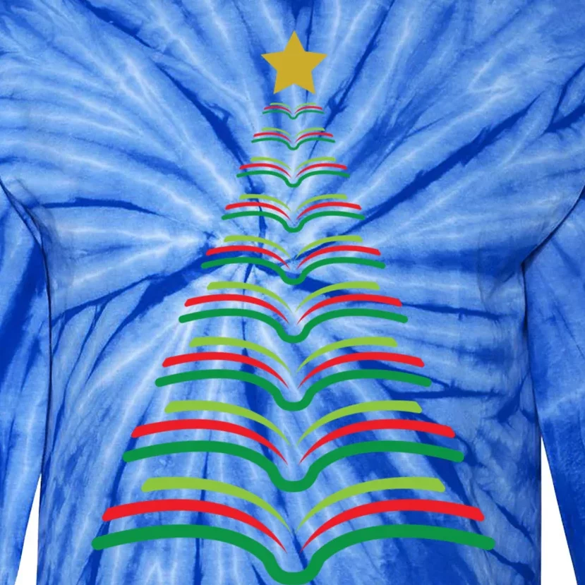 Christmas Tree Books Teacher Holiday Gift Librarian School Meaningful Gift Tie-Dye Long Sleeve Shirt