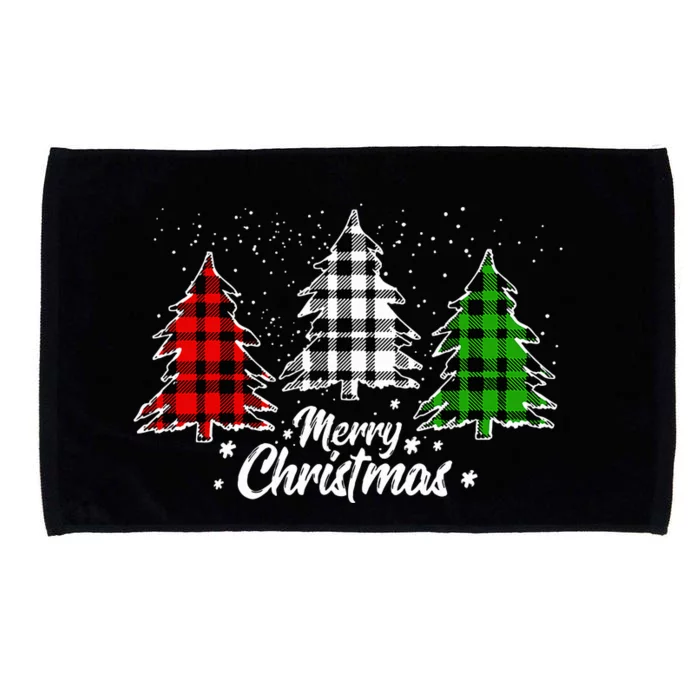 Christmas Tree Buffalo Plaid Red White Green Xmas Light Microfiber Hand Towel