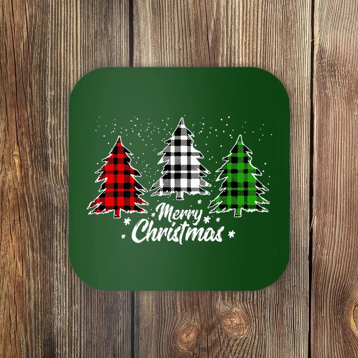 Christmas Tree Buffalo Plaid Red White Green Xmas Light Coaster