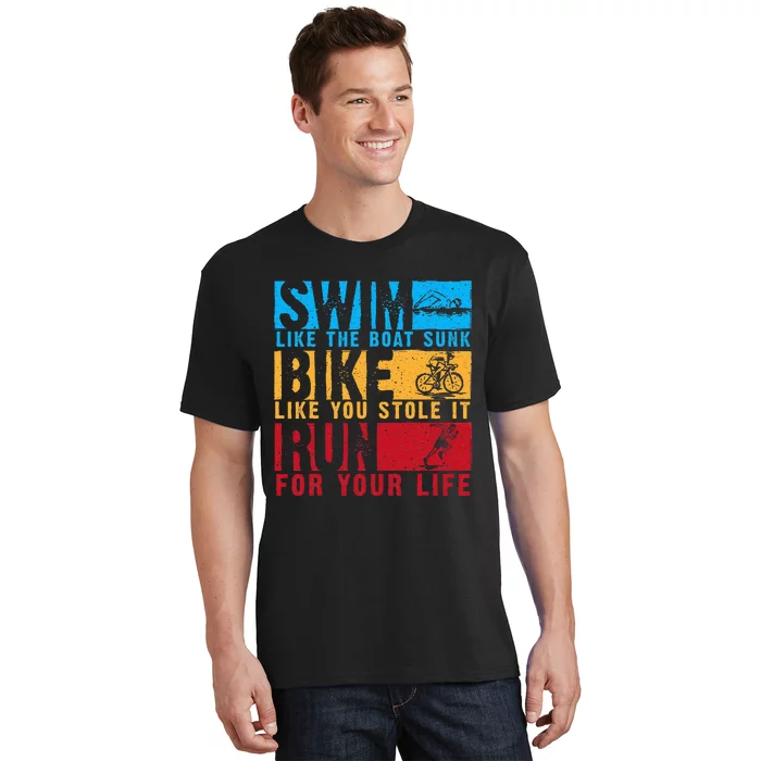 Cool Triathlon Boat Swim Bike Run Triathlete T-Shirt