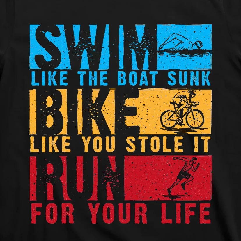 Cool Triathlon Boat Swim Bike Run Triathlete T-Shirt