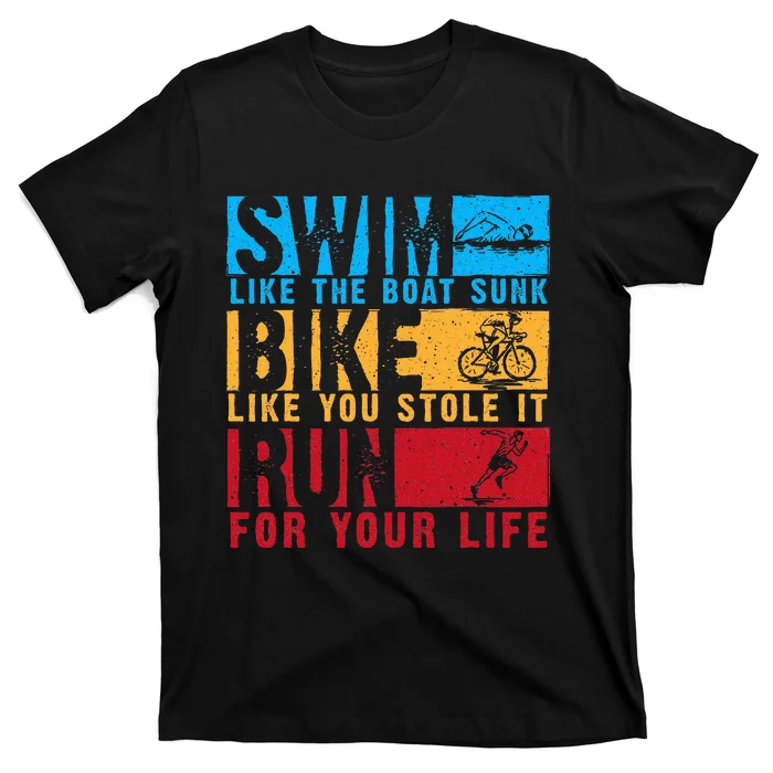 Cool Triathlon Boat Swim Bike Run Triathlete T-Shirt