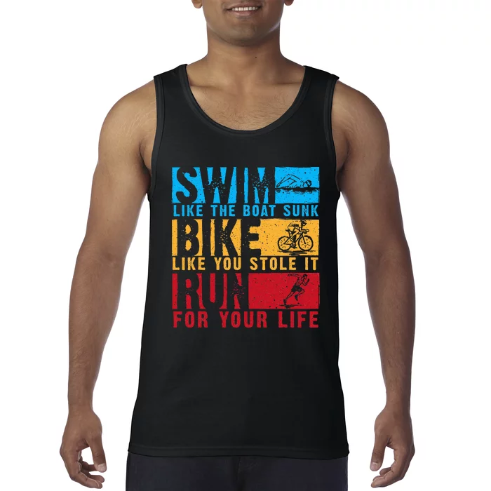 Cool Triathlon Boat Swim Bike Run Triathlete Tank Top