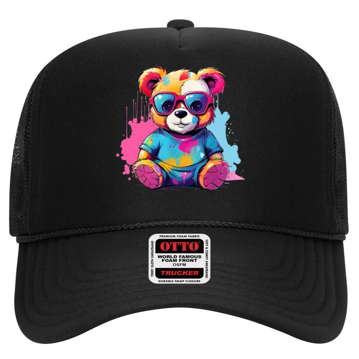 Colorful Teddy Bear Cute Teddy Bear I Teddy Art I Teddy Bear High Crown Mesh Trucker Hat