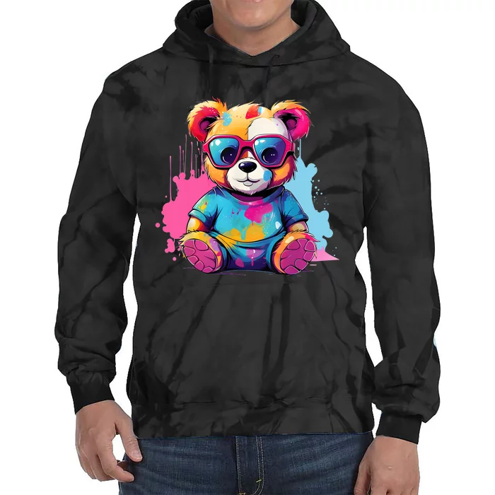 Colorful Teddy Bear Cute Teddy Bear I Teddy Art I Teddy Bear Tie Dye Hoodie