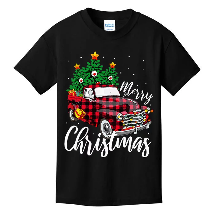 Christmas Tree Buffalo Plaid Red Truck family Kids T-Shirt