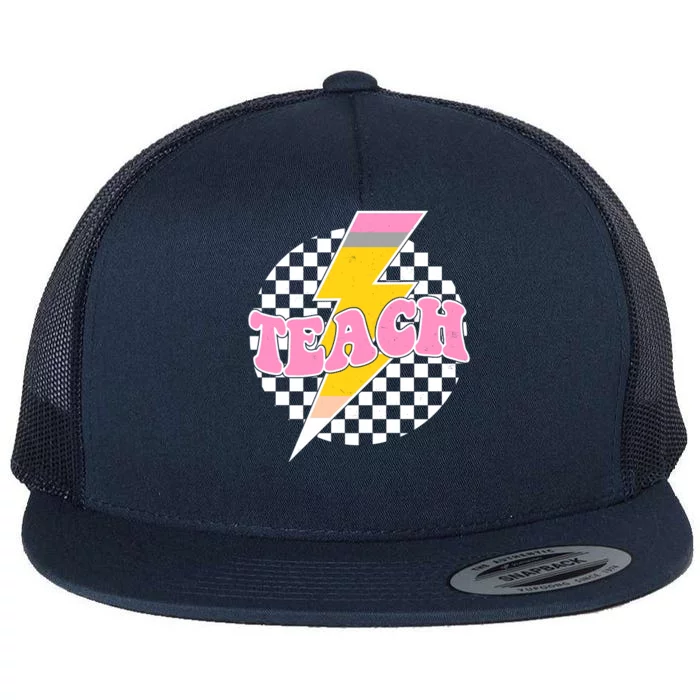 Checkered Teach Back To School Teacher Flat Bill Trucker Hat