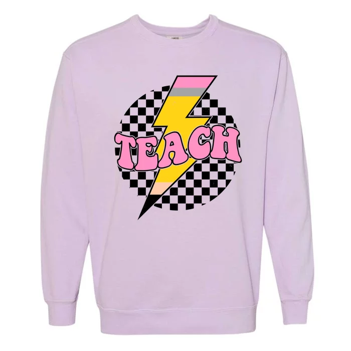 Checkered Teach Back To School Teacher Garment-Dyed Sweatshirt