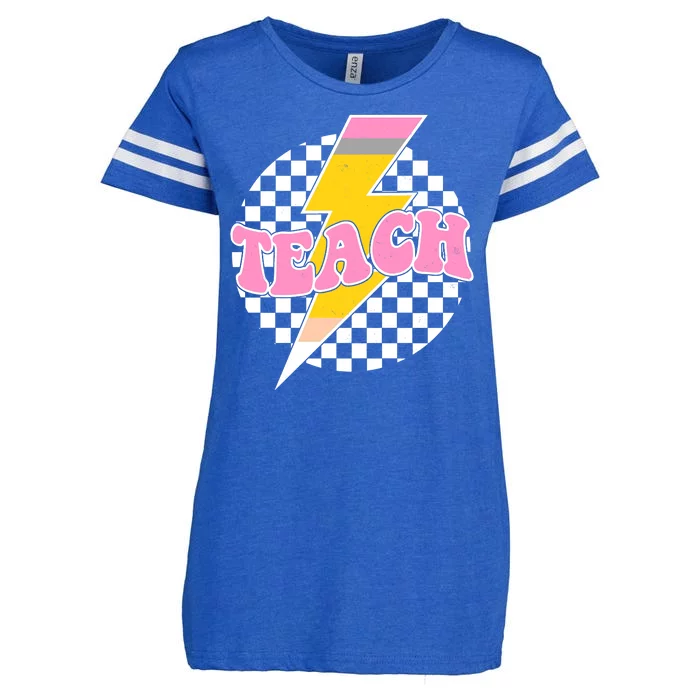 Checkered Teach Back To School Teacher Enza Ladies Jersey Football T-Shirt