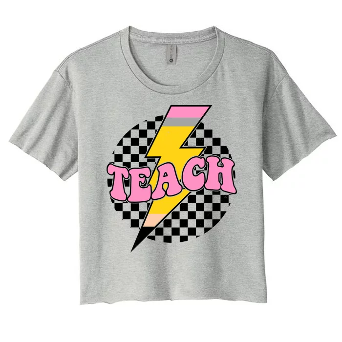 Checkered Teach Back To School Teacher Women's Crop Top Tee