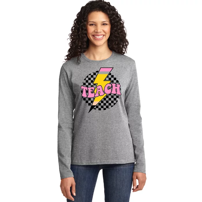 Checkered Teach Back To School Teacher Ladies Long Sleeve Shirt