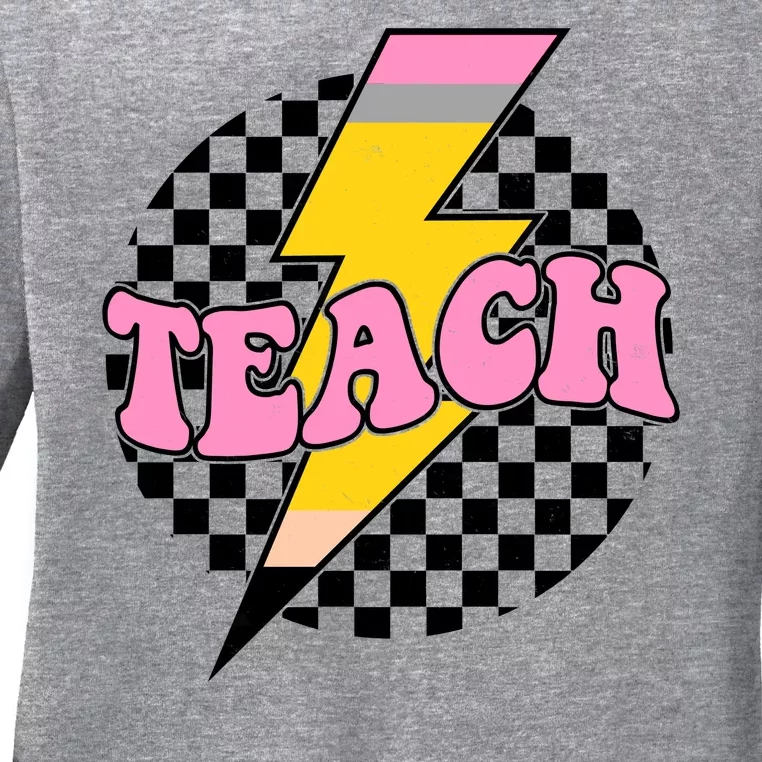 Checkered Teach Back To School Teacher Ladies Long Sleeve Shirt