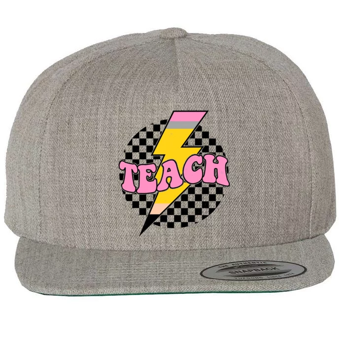 Checkered Teach Back To School Teacher Wool Snapback Cap