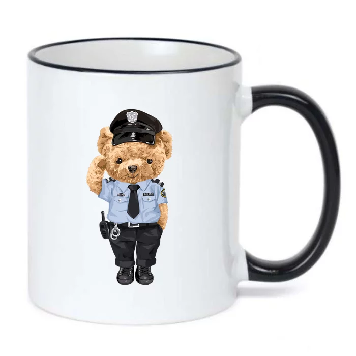 Cute Teddy Bear In Police Uniform Black Color Changing Mug