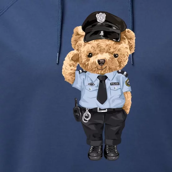 Cute Teddy Bear In Police Uniform Performance Fleece Hoodie