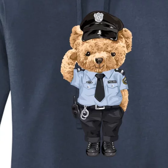 Cute Teddy Bear In Police Uniform Women's Pullover Hoodie