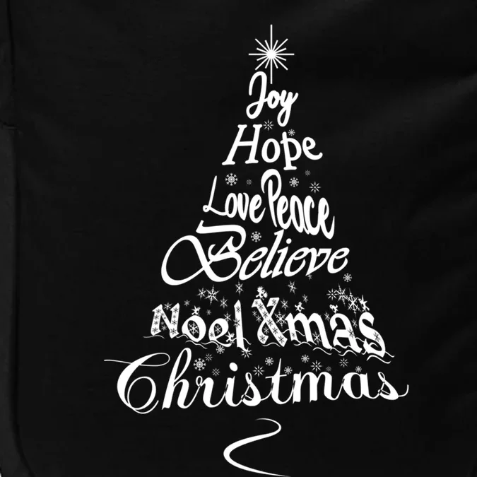 Christmas Tree Believe Joy Hope Love Peace Noel Gift Wordcloud Gift Impact Tech Backpack