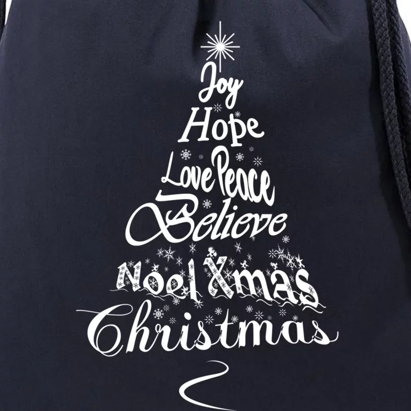 Christmas Tree Believe Joy Hope Love Peace Noel Gift Wordcloud Gift Drawstring Bag