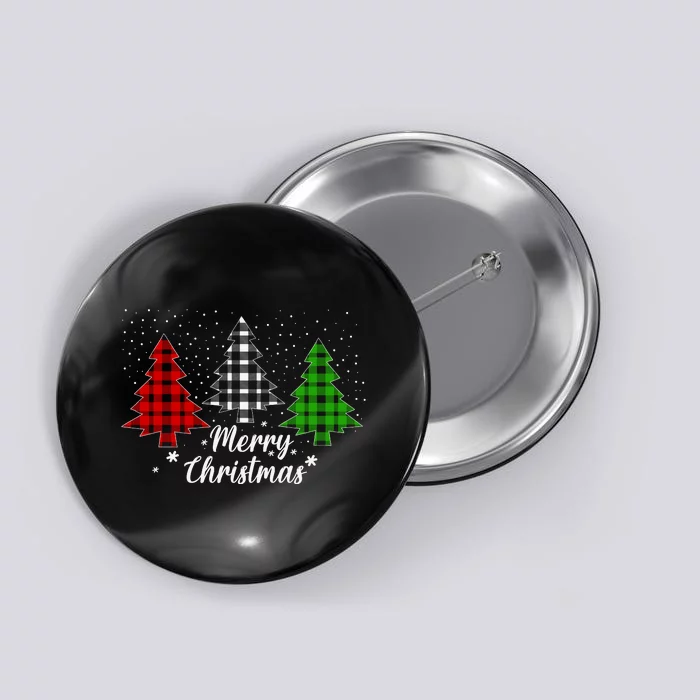 Christmas Tree Buffalo Plaid Merry Christmas Calligraphy Button