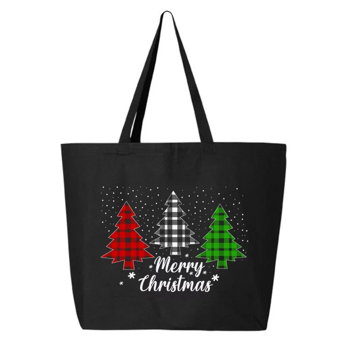 Christmas Tree Buffalo Plaid Merry Christmas Calligraphy 25L Jumbo Tote