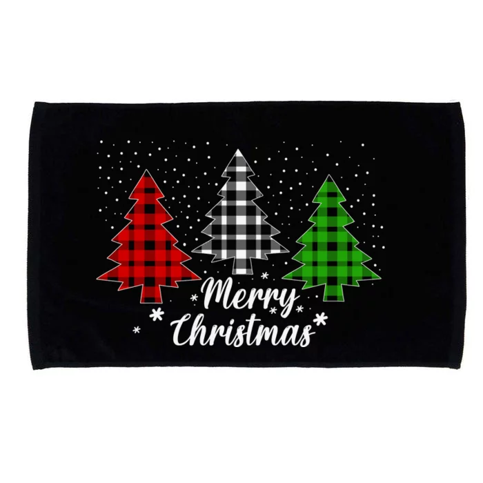 Christmas Tree Buffalo Plaid Merry Christmas Calligraphy Microfiber Hand Towel