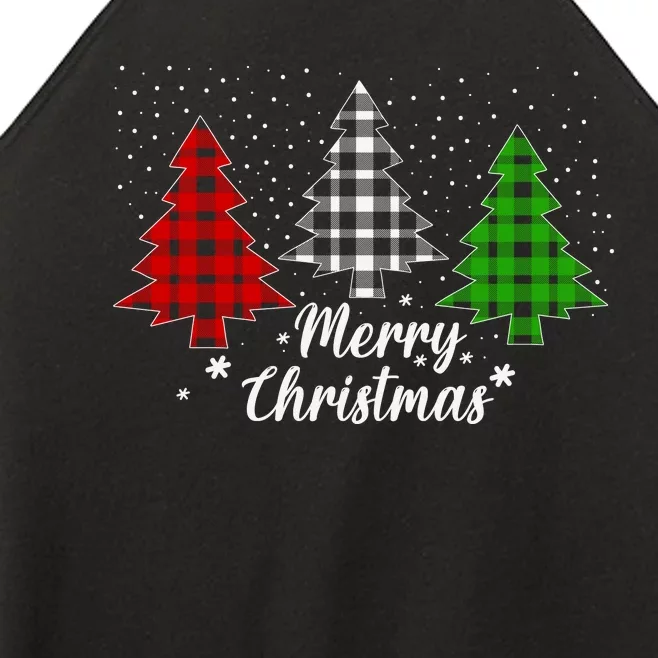 Christmas Tree Buffalo Plaid Merry Christmas Calligraphy Women’s Perfect Tri Rocker Tank