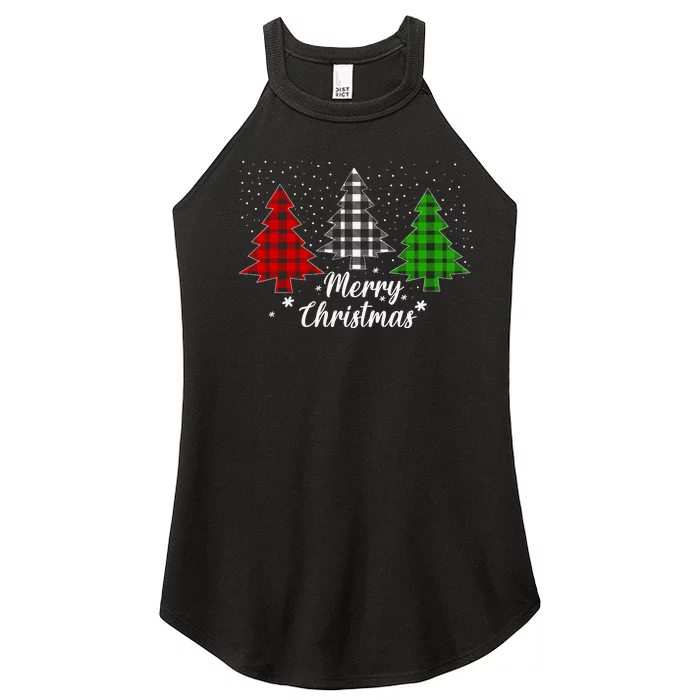 Christmas Tree Buffalo Plaid Merry Christmas Calligraphy Women’s Perfect Tri Rocker Tank