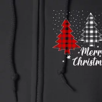 Christmas Tree Buffalo Plaid Merry Christmas Calligraphy Full Zip Hoodie