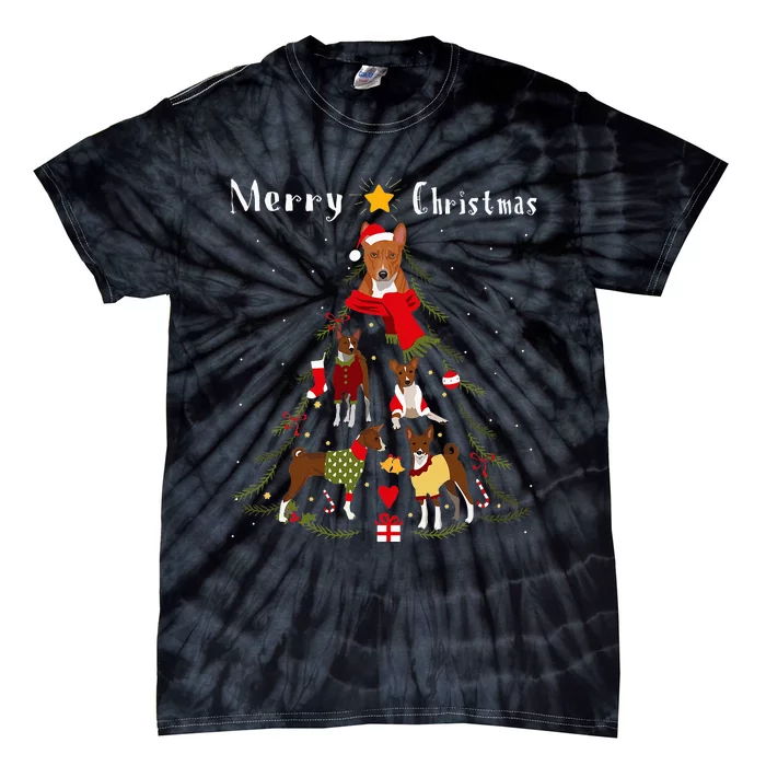 Christmas Tree Basenji Lover Xmas Dog Owner Tie-Dye T-Shirt