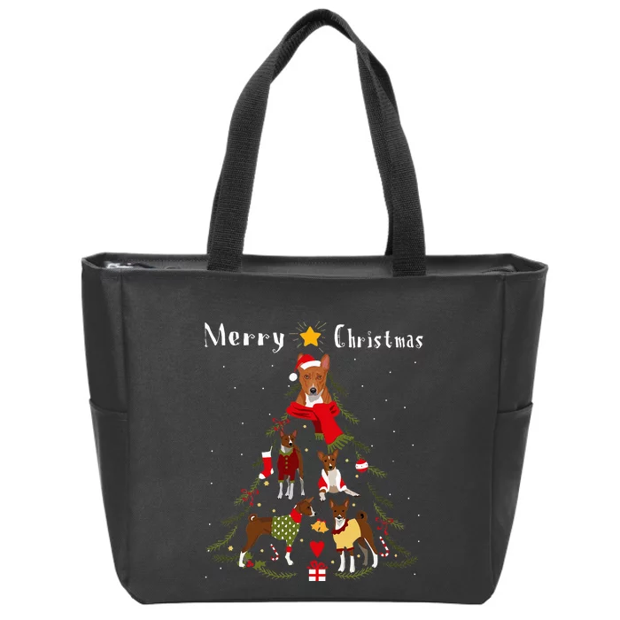 Christmas Tree Basenji Lover Xmas Dog Owner Zip Tote Bag