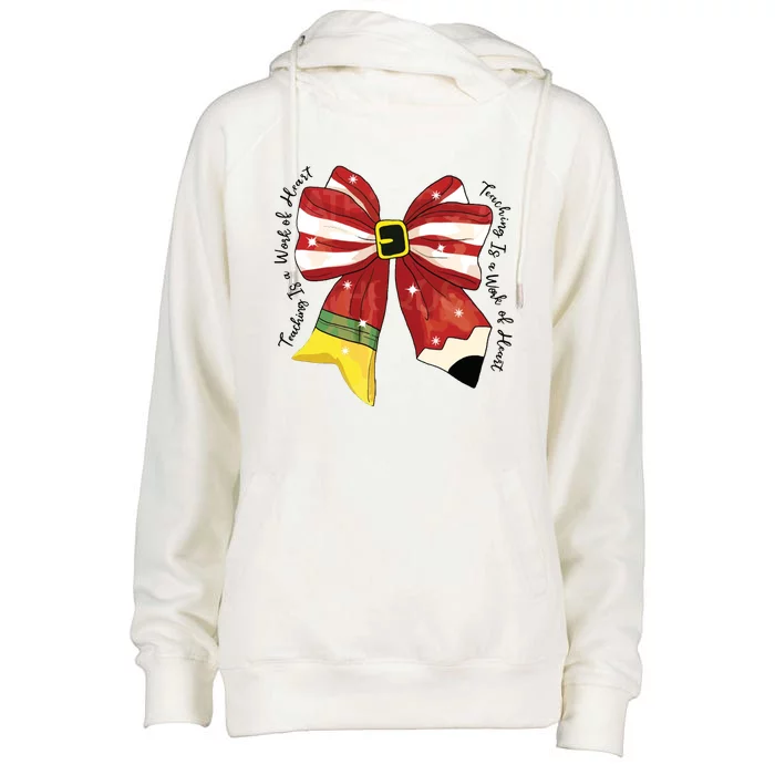 Christmas Teacher Bow Womens Funnel Neck Pullover Hood