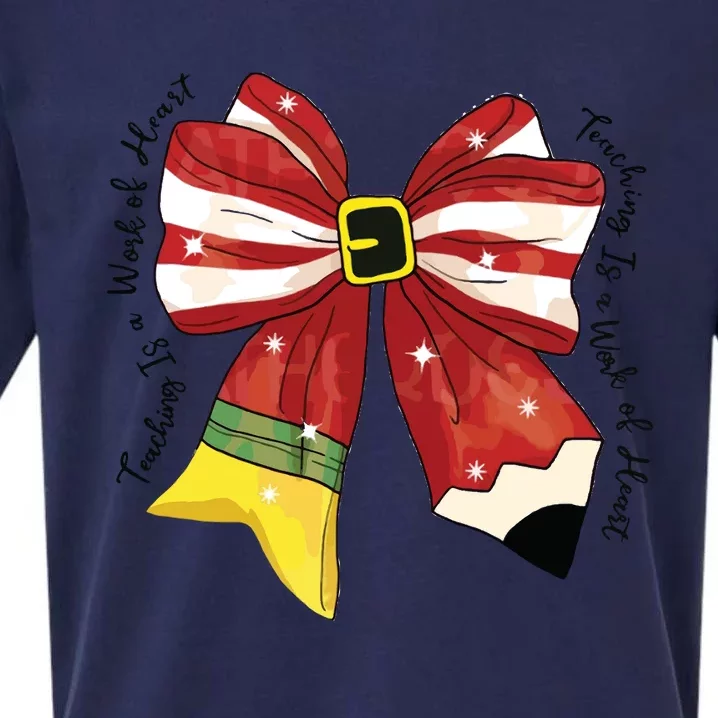 Christmas Teacher Bow Sueded Cloud Jersey T-Shirt