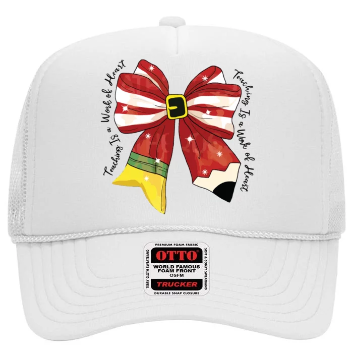 Christmas Teacher Bow High Crown Mesh Trucker Hat